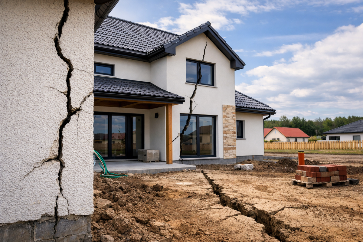 Fissures apparues sur mur de maison neuve durant la première année après construction