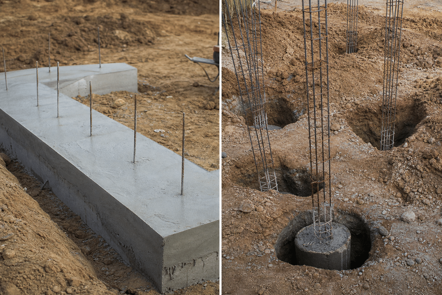 Semelle et plots en béton armé, armatures verticales